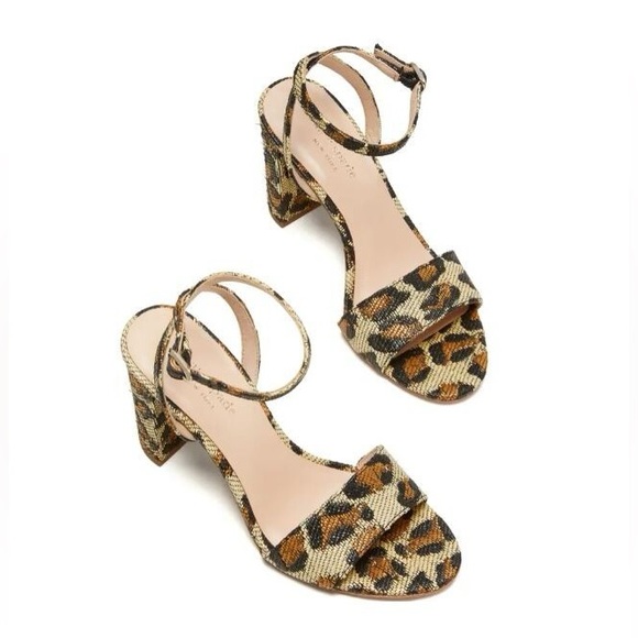KATE SPADE Odele Leopard Raffia Block Heel Sandals | Size 7.5B | NATURAL NIB - Picture 2 of 9